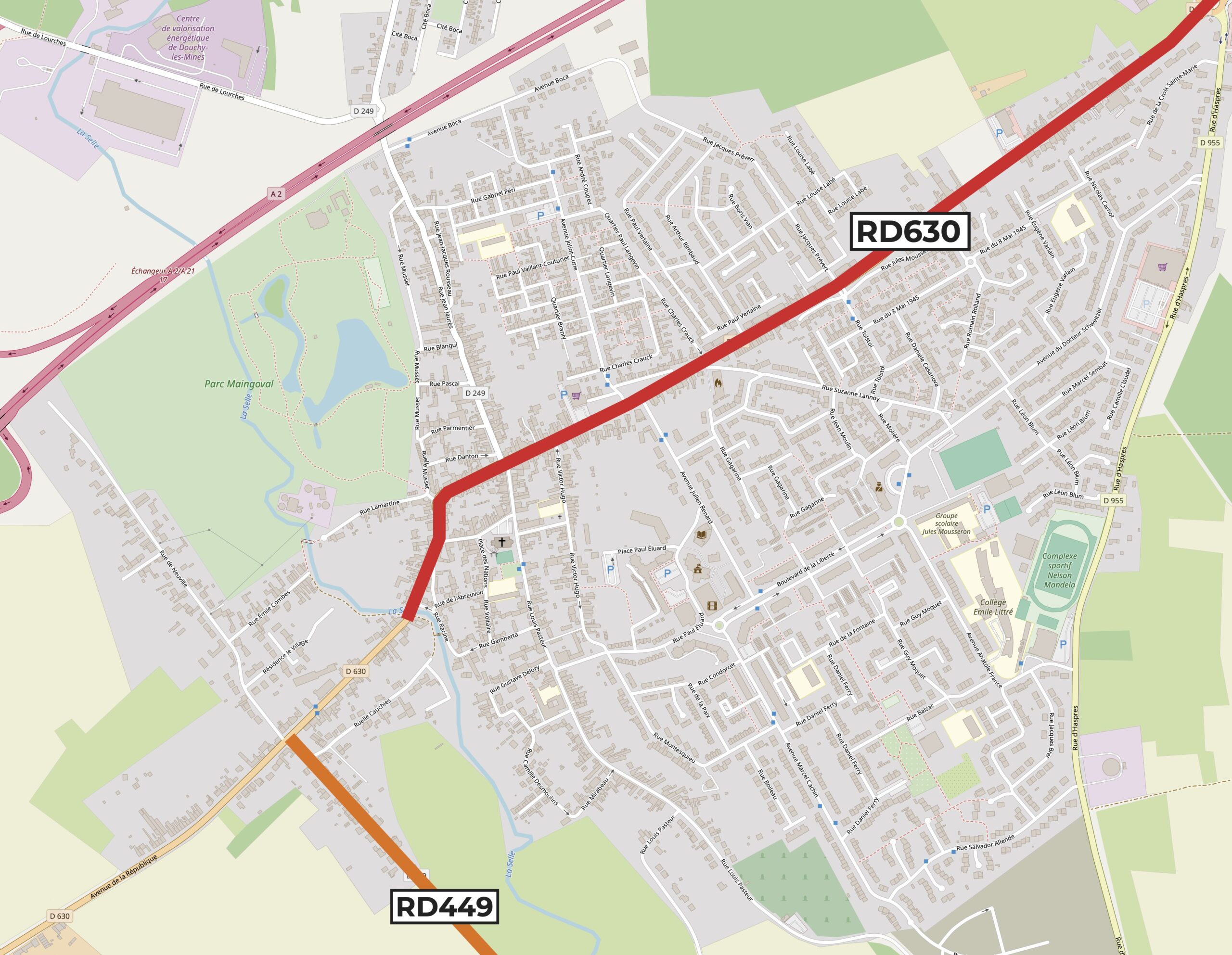 Carte douchy travaux RD630